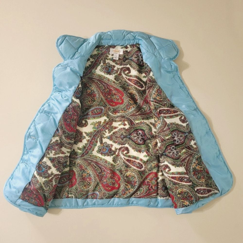 Talbots Quilted Down Lined Aqua Button Front Vest - image 7